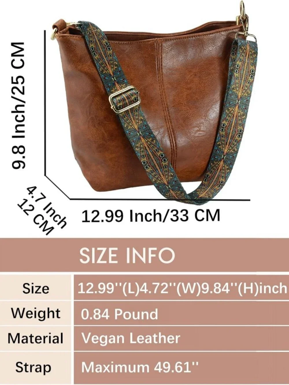 Stylish Vegan Leather Crossbody Hobo Bag with Guitar Strap & Zipper Closure for